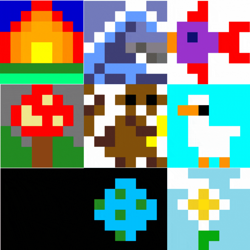 A selection of pixel art inspired by nature created by young people for Mission Zero
