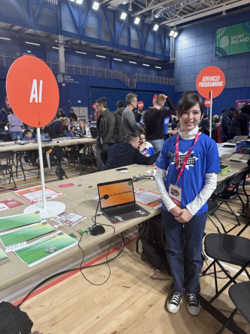 Photo of young creator Kirsty, with her A haon, dó, trí – Learn with me project.