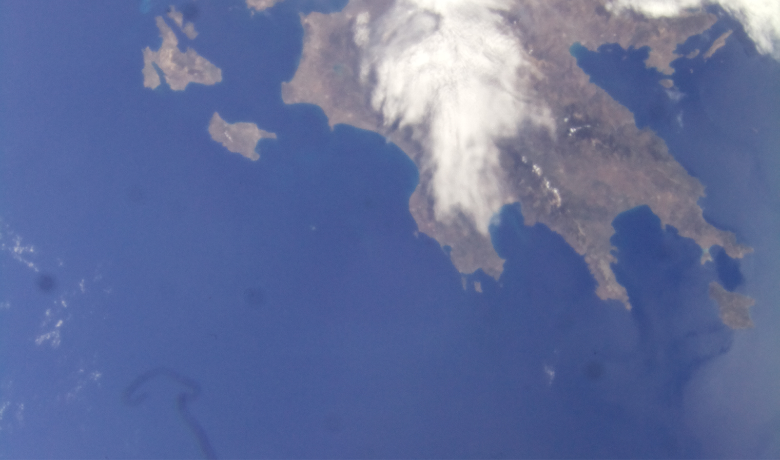A photograph taken from space of the Peloponnese Peninsula