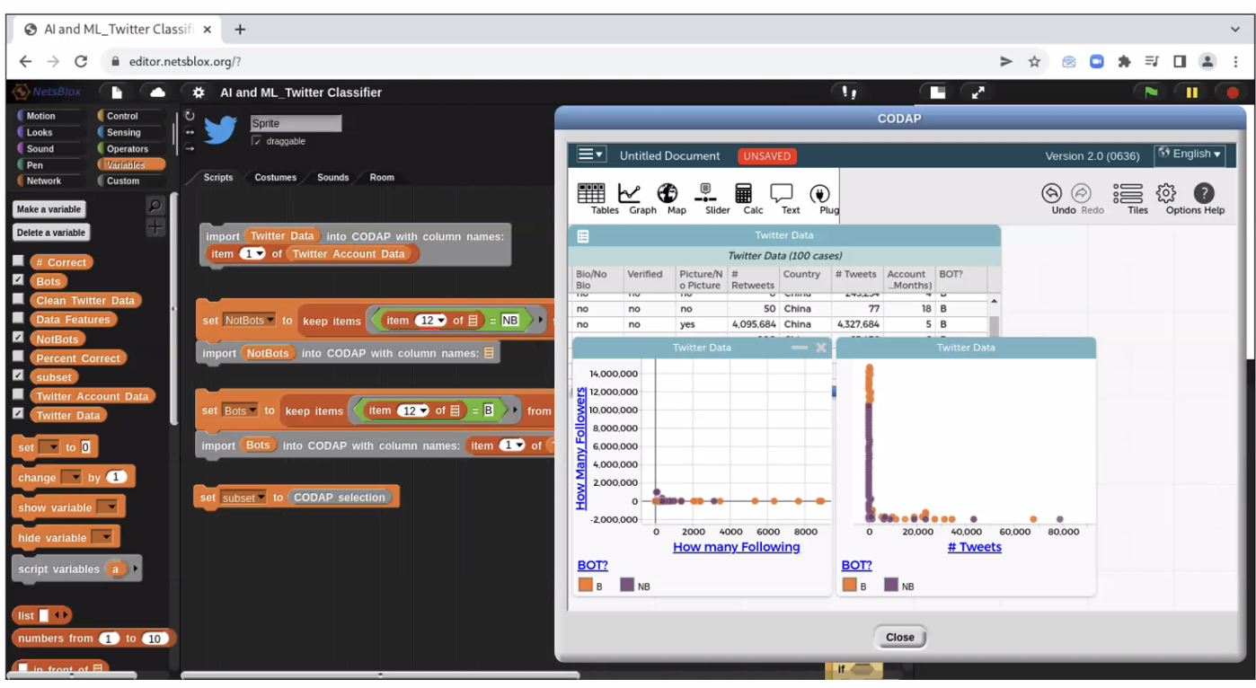 A screenshot from an activity to classify social media accounts